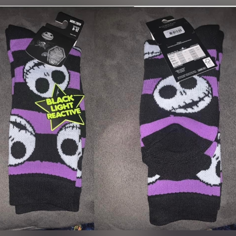 Black Light Reactive Jack NBC  Bioworld Men Crew Sock 8-12